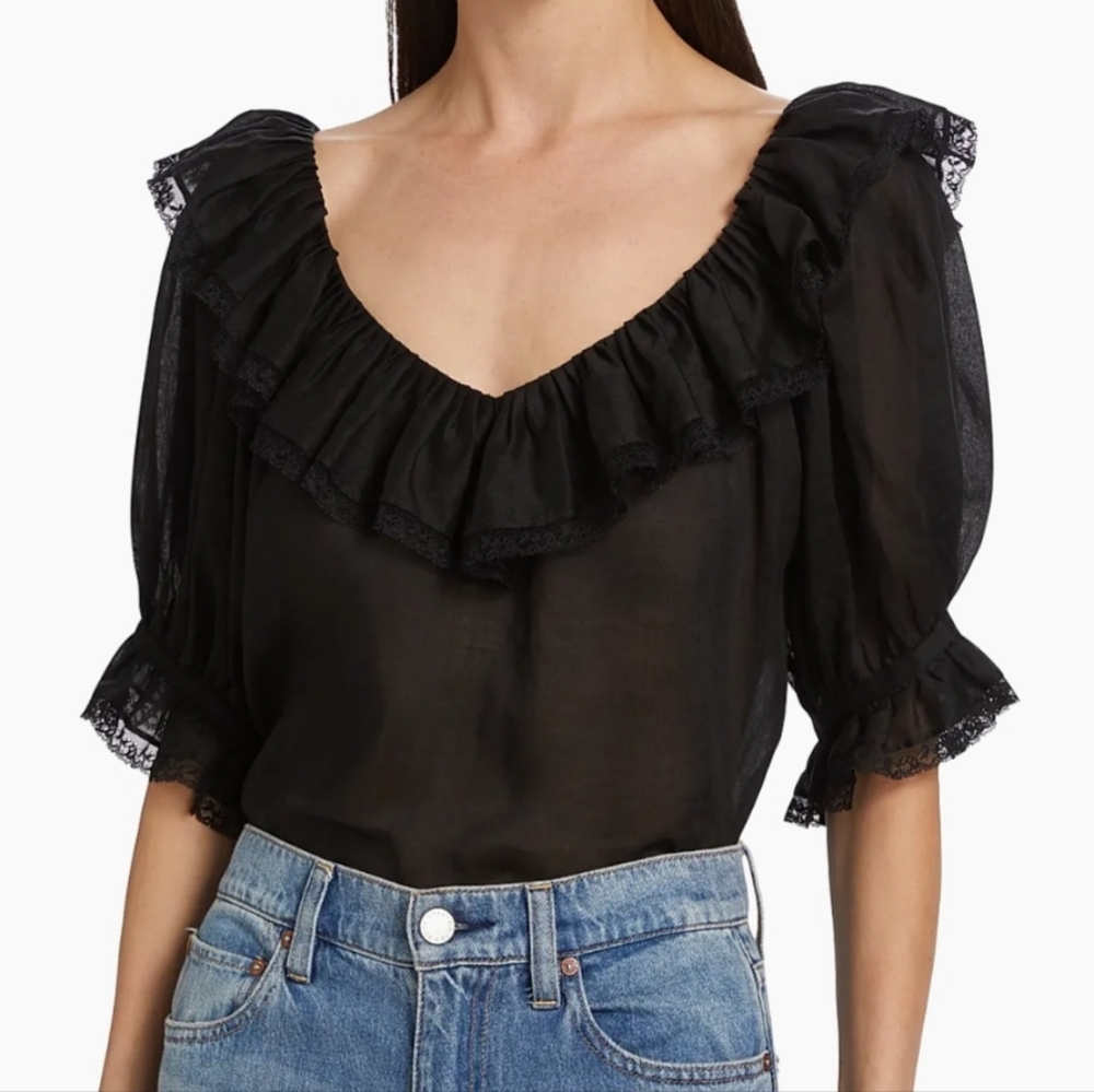 Doen Samara Black Ruffle-Trim Top Large